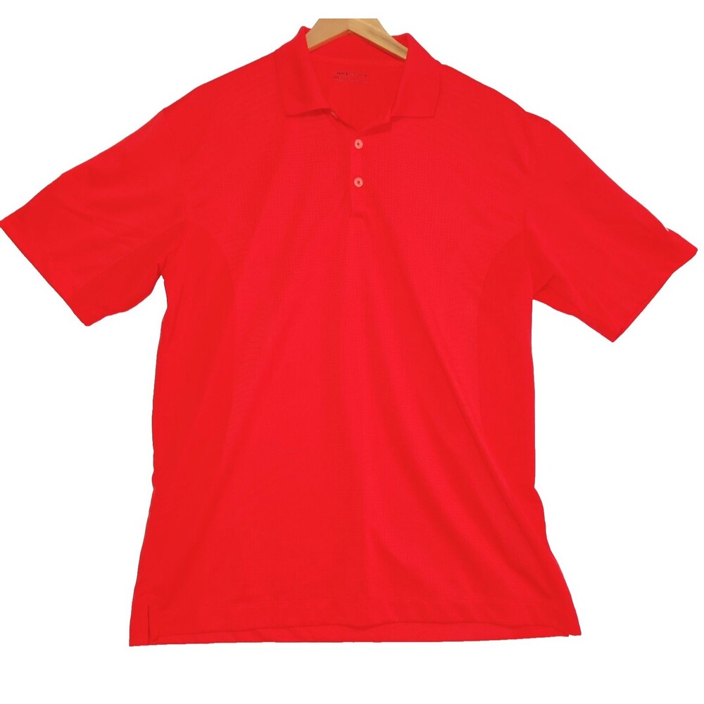 Nike Dri Fit Golf Swoosh Logo Hyper Red Short Sleeve Polo Athletic Shirt L